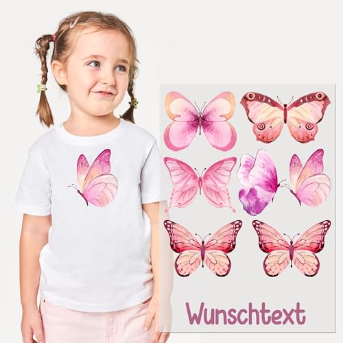 GRAZDesign Bügelbilder 7 Schmetterlinge mit Namen personalisiert Set für Textilien DIN A4 Kinder Mädchen zum aufbügeln von GRAZDesign