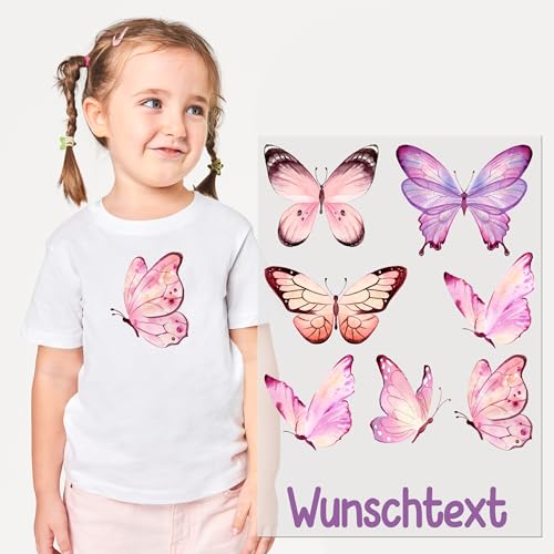 GRAZDesign Bügelbilder 7 rosa Schmetterlinge mit Namen personalisiert Set für Textilien DIN A4 Kinder Mädchen zum aufbügeln von GRAZDesign