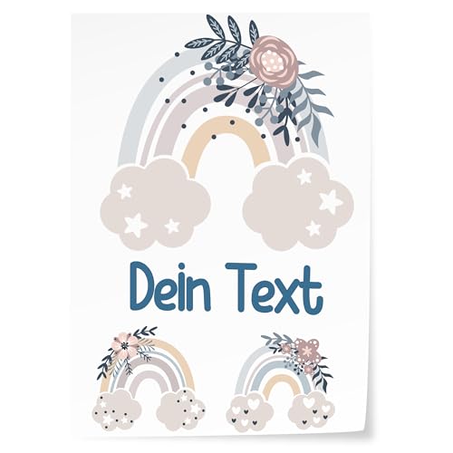 GRAZDesign Bügelbilder Regenbogen Blumen Set mit Namen personalisiert, Aufbügler DIN A4 Bogen von GRAZDesign