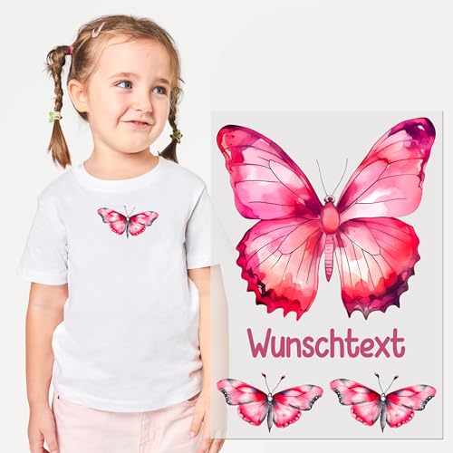 GRAZDesign Bügelbilder Schmetterling mit Namen personalisiert Set für Textilien DIN A4 Kinder Mädchen Textilaufkleber zum aufbügeln von GRAZDesign