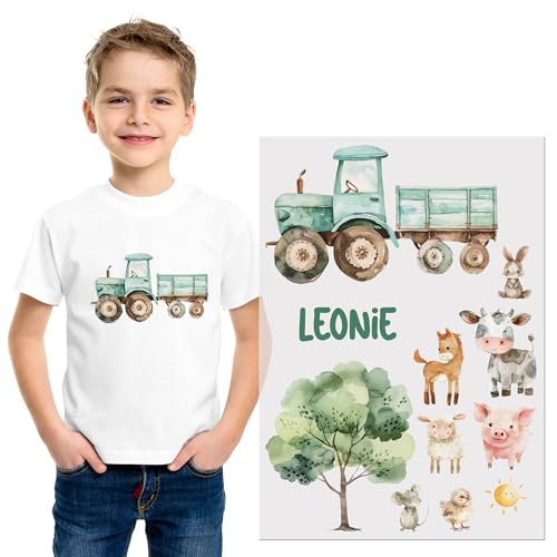 GRAZDesign Bügelbilder Set Bauernhof für Textilien DIN A4 zum selbst aufbügeln für Kinder mit Namen personalisiert von GRAZDesign