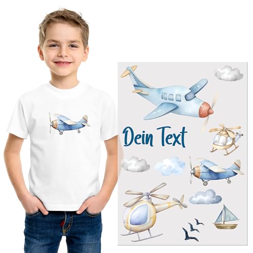 GRAZDesign Bügelbilder Set Flugzeuge für Textilien DIN A4 zum selbst aufbügeln für Kinder mit Namen personalisiert von GRAZDesign