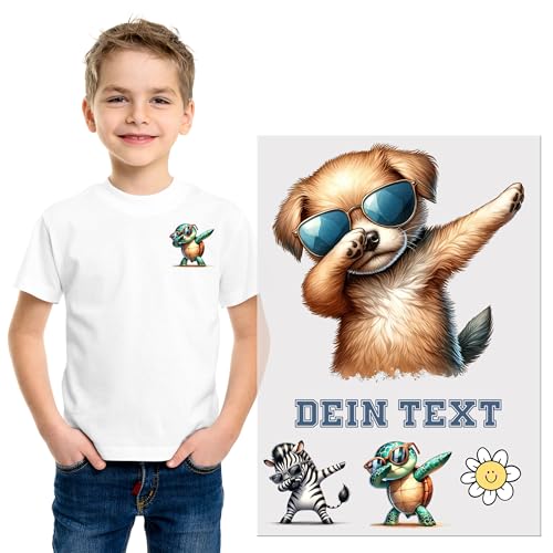 GRAZDesign Bügelbilder Set Hund für Textilien DIN A4 zum selbst aufbügeln für Kinder mit Namen personalisiert von GRAZDesign