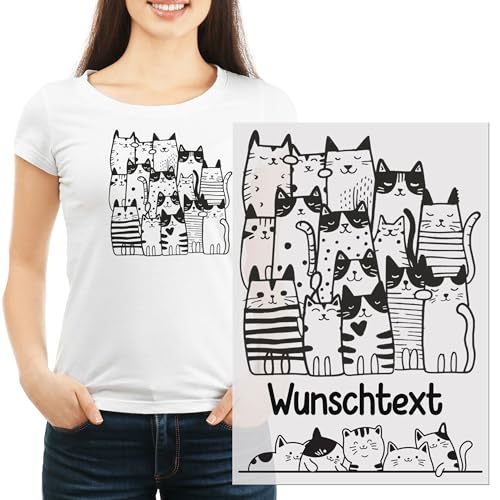 GRAZDesign Bügelbilder Set Katzen mit Namen Wunschtext personalisierbar, beliebig platzierbar zu aufbügeln von GRAZDesign