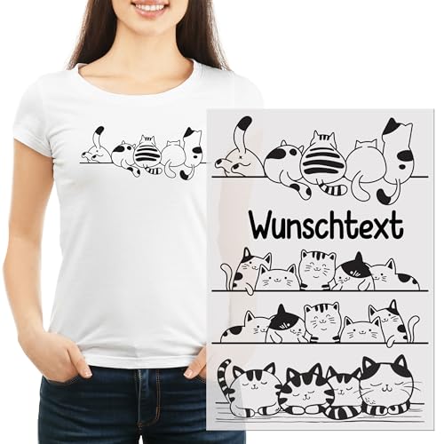 GRAZDesign Bügelbilder Set Lustige Katzen mit Namen Wunschtext personalisierbar, beliebig platzierbar zu aufbügeln von GRAZDesign