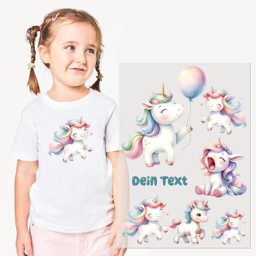 GRAZDesign Bügelbilder Set Mädchen Einhorn für Textilien DIN A4 zum selbst aufbügeln mit Namen personalisiert DTF Druck von GRAZDesign