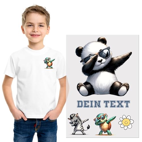 GRAZDesign Bügelbilder Set Panda für Textilien DIN A4 zum selbst aufbügeln für Kinder mit Namen personalisiert von GRAZDesign