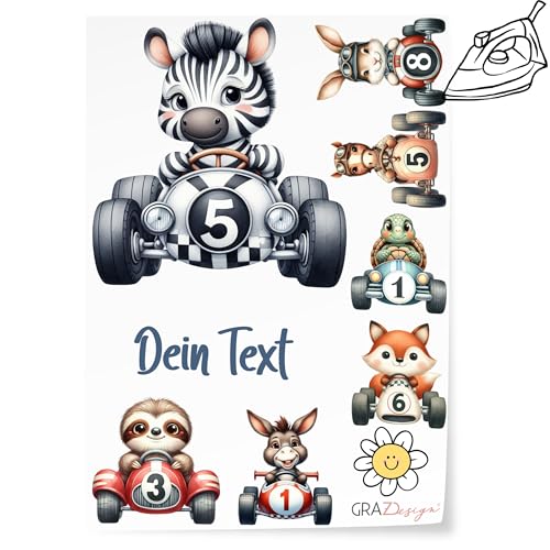 GRAZDesign Bügelbilder Set Süße Tiere für Textilien DIN A4 zum selbst aufbügeln für Kinder mit Namen personalisiert von GRAZDesign