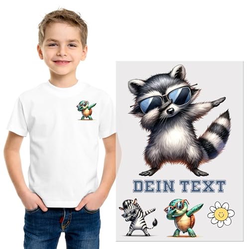 GRAZDesign Bügelbilder Set Waschbär für Textilien DIN A4 zum selbst aufbügeln für Kinder mit Namen personalisiert von GRAZDesign