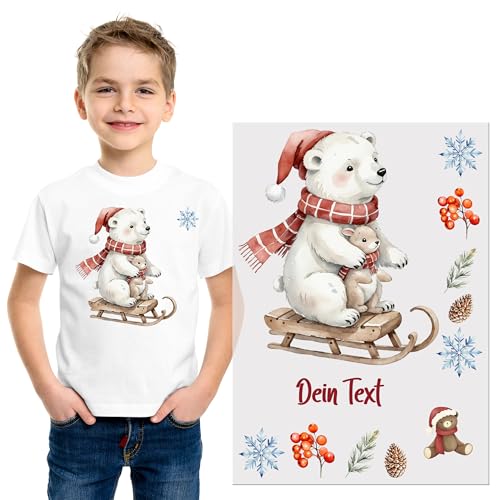 GRAZDesign Bügelbilder Set für Textilien Weihnachten Bär DIN A4 zum selbst aufbügeln, Kinder mit Namen personalisiert von GRAZDesign