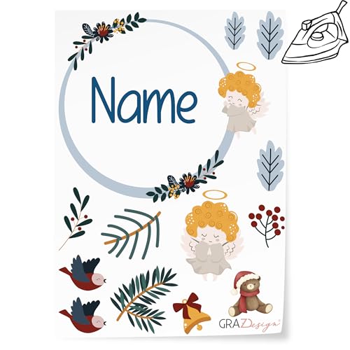 GRAZDesign Bügelbilder Set für Textilien Weihnachten Engel DIN A4 zum selbst aufbügeln, Kinder mit Namen personalisiert von GRAZDesign