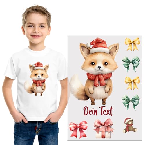 GRAZDesign Bügelbilder Set für Textilien Weihnachten Fuchs DIN A4 zum selbst aufbügeln, Kinder mit Namen personalisiert von GRAZDesign