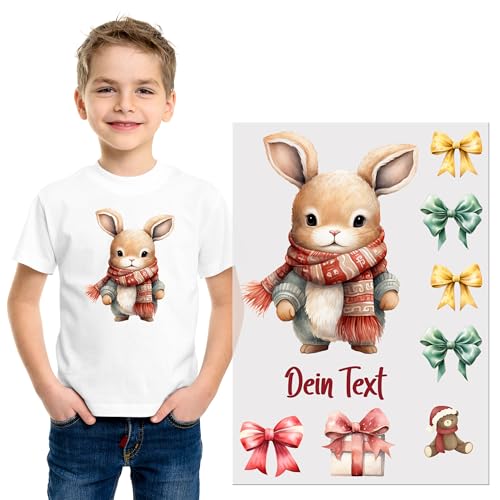 GRAZDesign Bügelbilder Set für Textilien Weihnachten Hase DIN A4 zum selbst aufbügeln, Kinder mit Namen personalisiert von GRAZDesign