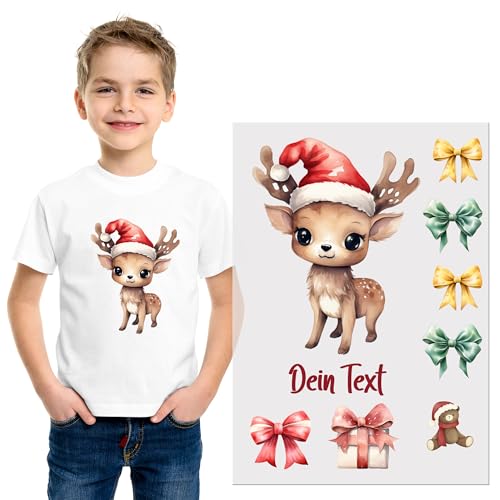 GRAZDesign Bügelbilder Set für Textilien Weihnachten Rehkitz DIN A4 zum selbst aufbügeln, Kinder mit Namen personalisiert von GRAZDesign