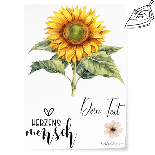 GRAZDesign Bügelbilder Sonnenblume zum aufbügeln mit Namen personalisiert, beliebig platzierbar, DIN A4 Bogen von GRAZDesign