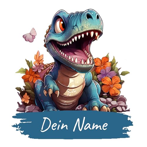 GRAZDesign Cooles Wandtattoo Dino mit Namen personalisiert für Kinderzimmer Junge - Wandaufkleber über Bett & Sofa - 32x30cm von GRAZDesign