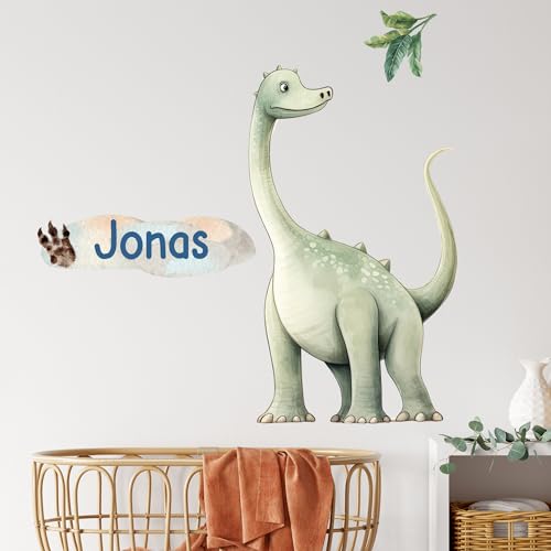 GRAZDesign Dinosaurier Wandtattoo Dino mit Namen personalisiert Brachiosaurus Wandsticker Kinderzimmer Junge Wandaufkleber Babyzimmer selbstklebend - 112x57cm von GRAZDesign