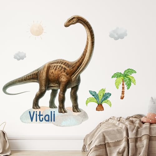 GRAZDesign Dinosaurier Wandtattoo Dino mit Namen personalisiert Brachiosaurus Wandsticker Kinderzimmer Junge Wandaufkleber Babyzimmer selbstklebend - 39x30cm von GRAZDesign