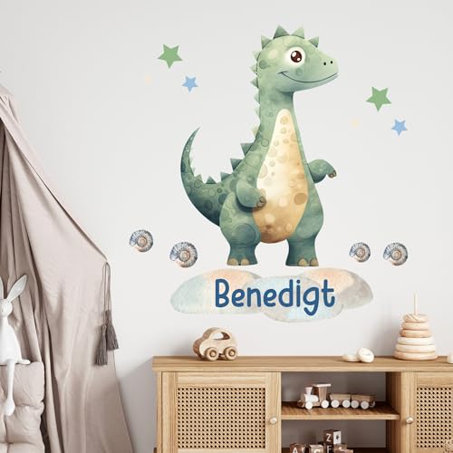 GRAZDesign Dinosaurier Wandtattoo Dino mit Namen personalisiert Kinderzimmer Junge Wandaufkleber Babyzimmer selbstklebend 116x80cm von GRAZDesign