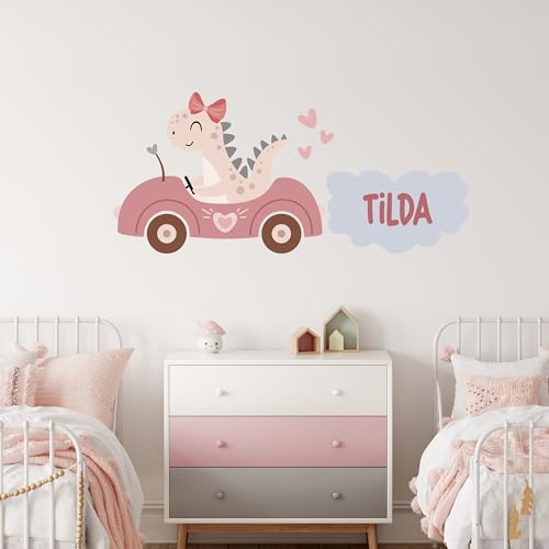 GRAZDesign Mädchen Wandtattoo Dino Dinosaurier Kinderzimmer mit Namen personalisiert, Wandsticker Babyzimmer - 66x30cm von GRAZDesign