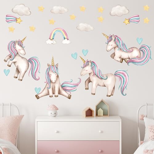 GRAZDesign Regenbogen Wandtattoo Einhorn Set Kinderzimmer Mädchen, Wandsticker XXL - 100x57cm von GRAZDesign