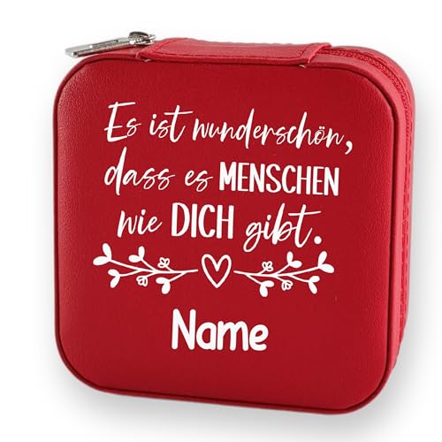 GRAZDesign Schmuckkästchen Reise mit Spruch und Namen klein in rot, Reise Schmuckschatulle für Ohrringe und Schmuck von GRAZDesign