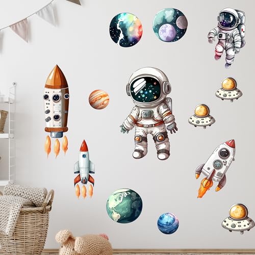 GRAZDesign Wandtattoo Astronaut Set, Wandsticker Weltall Mond Deko COOL, Kinderzimmer Junge Planeten (100x100cm) von GRAZDesign