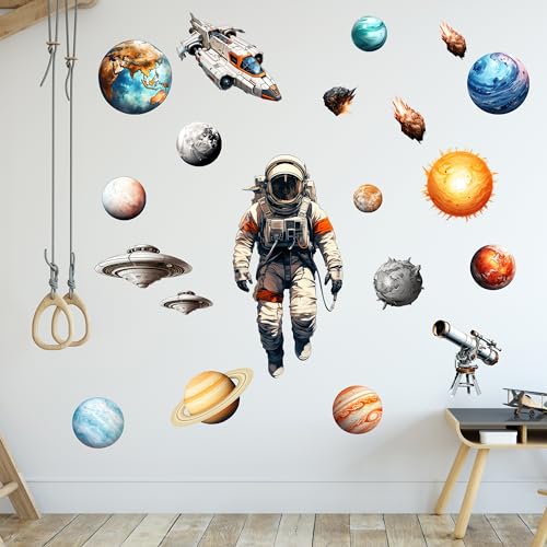 GRAZDesign Wandtattoo Astronaut Weltall Mond Deko COOL, Wandsticker Kinderzimmer Junge Planeten von GRAZDesign