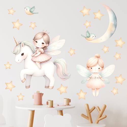 GRAZDesign Wandtattoo Einhorn Mädchen Kinderzimmer Set, Wandsticker XXL - 100x57cm von GRAZDesign