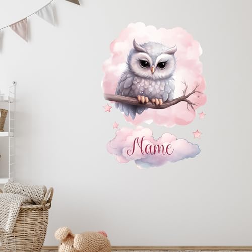 GRAZDesign Wandtattoo Eule mit Namen personalisiert für Babyzimmer Kinderzimmer für Mädchen über Bettchen (140x100cm) von GRAZDesign