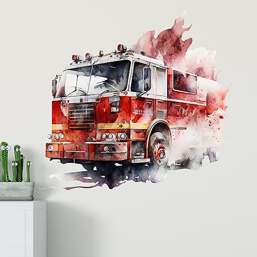 GRAZDesign Wandtattoo Feuerwehr Kinderzimmer Junge, Wand Aufkleber Tattoo Kinder Auto, Feuerwehrauto Wandaufkleber für Jungenzimmer & Teenager 43x40cm von GRAZDesign