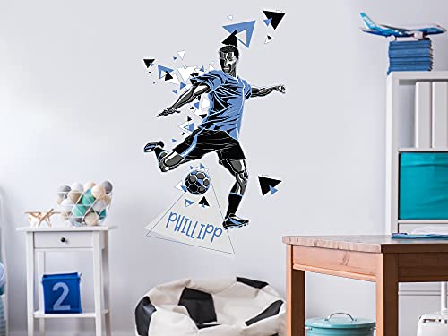 GRAZDesign Wandtattoo Fussball Fußballer personalisiert mit Name groß in vielen Farben Kinderzimmer/Jungenzimmer (Blau, 140x80cm) von GRAZDesign