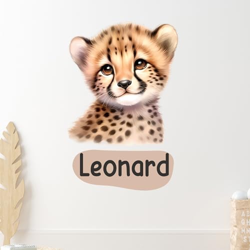 GRAZDesign Wandtattoo Gepard mit Name personalisiert Kinderzimmer Deko Jungen und Mädchen - Wandaufkleber selbstklebend - Babyzimmer Safari - 45x30cm von GRAZDesign