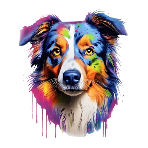 GRAZDesign Wandtattoo Hund Australian Shepherd buntes cooles Wandsticker für Jugendzimmer, Kinderzimmer, Wohnzimmer Wandaufkleber - 36x30cm von GRAZDesign