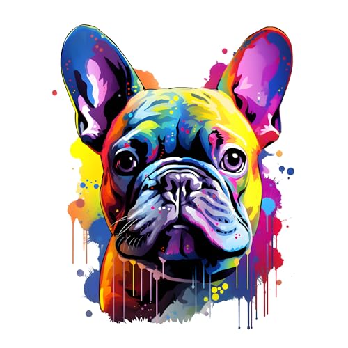 GRAZDesign Wandtattoo Hund Französische Bulldogge buntes cooles Wandsticker für Jugendzimmer, Kinderzimmer, Wohnzimmer Wandaufkleber - 38x30cm von GRAZDesign