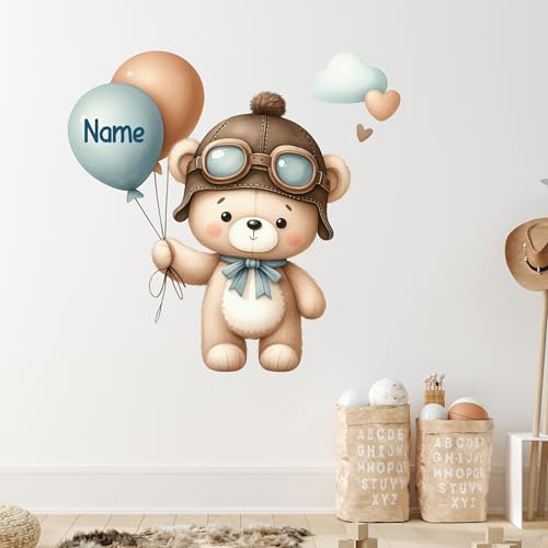 GRAZDesign Wandtattoo Kinderzimmer Luftballons Bär mit Namen personalisiert für Jungen - 41x40cm von GRAZDesign