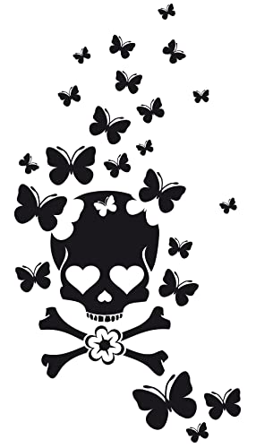 GRAZDesign Wandtattoo Kinderzimmer Mädchen Teenager, Totenkopf mit Schmetterlinge, Wohnzimmer Jugendzimmer Wandaufkleber Klebefolie, 78x40cm, 070 schwarz von GRAZDesign