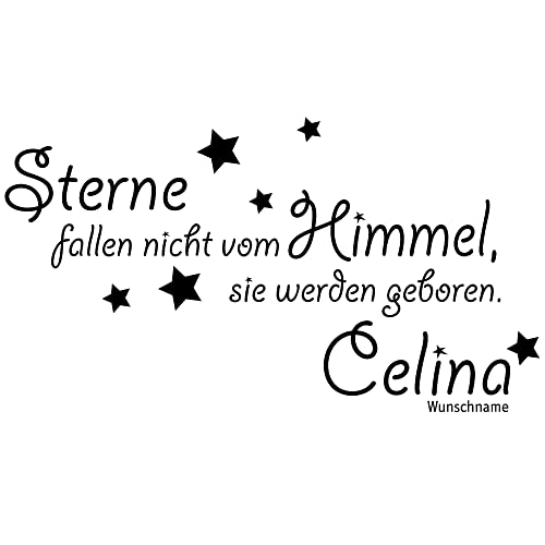 GRAZDesign Wandtattoo Kinderzimmer Name mit Spruch | Sterne fallen nicht vom Himmel | Personalisierter Aufkleber für Babyzimmer Junge Mädchen | Sprüche Zur Geburt - 111x57cm / 070 schwarz von GRAZDesign