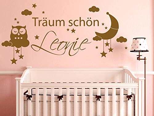 GRAZDesign Wandtattoo Kinderzimmer Sprüche Träum schön Name Eule | Wandsticker Babyzimmer | Wandaufkleber Mond Wolken | personalisiertes Geschenk Baby Deko - 119x57cm / 053 hellblau von GRAZDesign