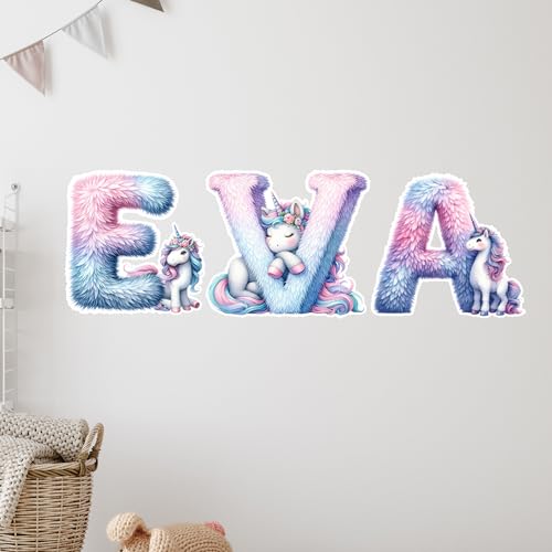 GRAZDesign Wandtattoo Name mit Buchstaben Einhorn Wunschname für Mädchen Kinderzimmer und Babyzimmer Größe 18cm breit / 7 Stück von GRAZDesign