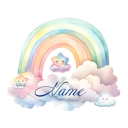 GRAZDesign Wandtattoo Regenbogen mit Namen personalisiert für Babyzimmer Kinderzimmer für Jungen und Mädchen über Bettchen - 69x57cm von GRAZDesign