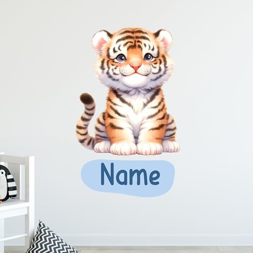 GRAZDesign Wandtattoo Tiger mit Name personalisiert Kinderzimmer Deko Jungen und Mädchen - Wandaufkleber selbstklebend - Babyzimmer Safari - 49x30cm von GRAZDesign