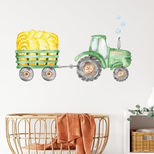 GRAZDesign Wandtattoo Traktor Kinderzimmer Junge in Grün mit Anhänger Babyzimmer 100x57cm von GRAZDesign