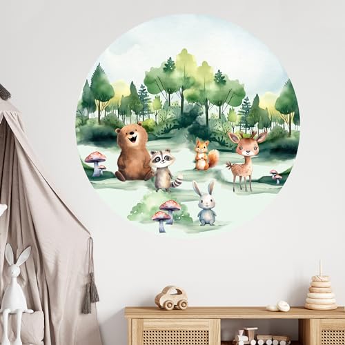 GRAZDesign Wandtattoo Waldtiere XXL Kinderzimmer Wald mit Tieren Bär Reh, Wandsticker Babyzimmer - 80x80cm von GRAZDesign