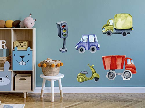 GRAZDesign Wandtattoo Autos Kinderzimmer, Wandaufkleber für Jungen, Wanddeko Wandsticker Deko für Babyzimmer Baby Jungenzimmer Jungs, Aquarell / 57x80cm von GRAZDesign