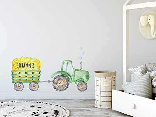 GRAZDesign Wandtattoo Kinderzimmer Junge, Traktor mit Anhänger und Namen, Babyzimmer personalisiert, Wandaufkleber Trecker Bauernhof, Entfernbare Wandsticker / 70x40cm von GRAZDesign