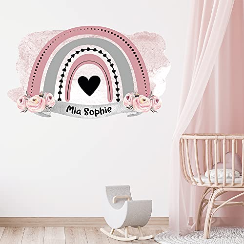 GRAZDesign Wandtattoo Regenbogen mit Namen personalisiert pastell Kinderzimmer Aufkleber, Herz für Jungen & Mädchen - 100x57cm / Rosa von GRAZDesign