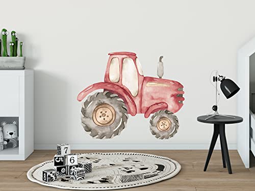 GRAZDesign Wandtattoo Traktor Trecker Kinderzimmer Junge, Wandaufkeber Kinderzimmer Deko Bilder Bauernhof Babyzimmer (37x30cm, Rot) von GRAZDesign