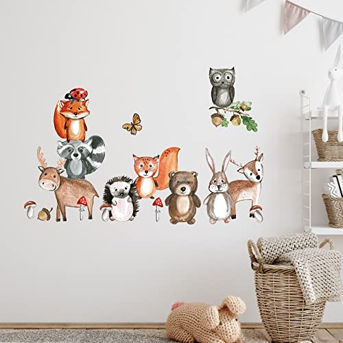 GRAZDesign Wandtattoo Waldtiere Kinderzimmer Babyzimmer als Set, 100x57cm Wandsticker Tiere für Babyzimmer Jungen und Mädchen von GRAZDesign