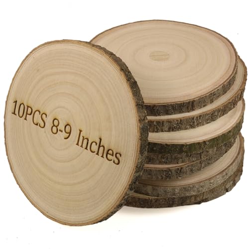 GRCEOY Natürliche Holzscheiben für Tafelaufsätze, 10 Stück, 20,3 - 22,9 cm, große Holzkreise, runde Holzstücke und Holzstücke für Hochzeitsdekoration, Holzaufsätze für Tische und rustikale von GRCEOY